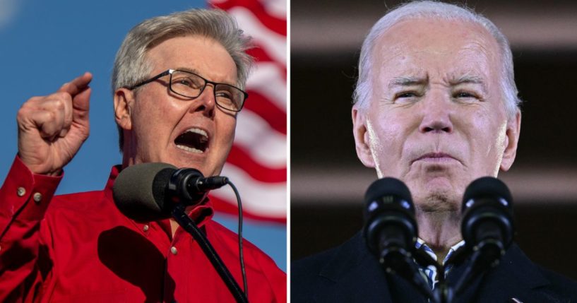 Texas Lt. Gov. Dan Patrick, left, speaks at a rally on Oct. 22, 2022, in Robstown, Texas. President Joe Biden speaks in Milwaukee on Wednesday.