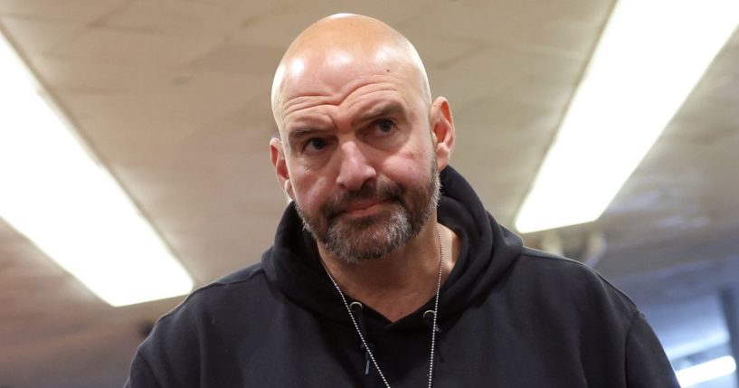 Democratic Sen. John Fetterman of Pennsylvania speaks to reporters before a Senate luncheon at the U.S. Capitol in Washington on Dec. 12.