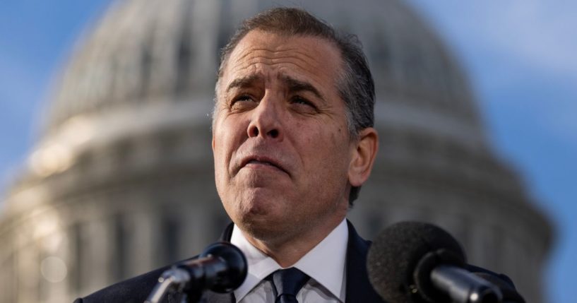 President Joe Biden's son, Hunter Biden, talks to reporters outside the U.S. Capitol in Washington on Wednesday.