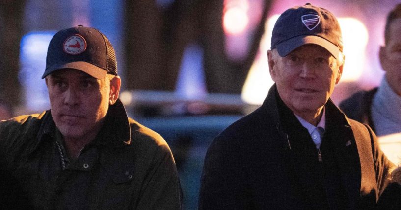 Hunter Biden, left, and his father, President Joe Biden, attend a Christmas tree lighting on Main Street in Nantucket, Massachusetts on Nov. 24.