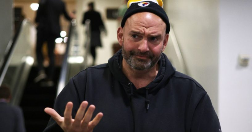 Sen. John Fetterman speaks to members of the media at the U.S. Capitol on Nov. 15 in Washington, D.C.