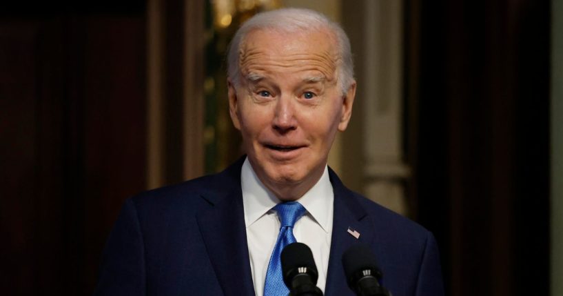 President Joe Biden speaks at the Eisenhower Executive Office Building in Washington on Dec. 13.