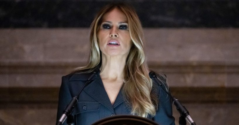 Former first lady Melania Trump p speaks during a Naturalization Ceremony at the National Archives building in Washington, D.C., on Dec. 15.