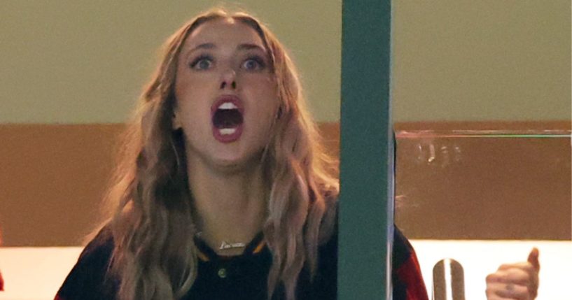 Brittany Mahomes, the wife of quarterback Patrick Mahomes, reacts in a suite during the game between the Kansas City Chiefs and the Green Bay Packers at Lambeau Field in Green Bay, Wisconsin, on Dec. 3. After Sunday's game against the Buffalo Bill, Mahomes took to Instagram to complain about the referees, earning criticism.