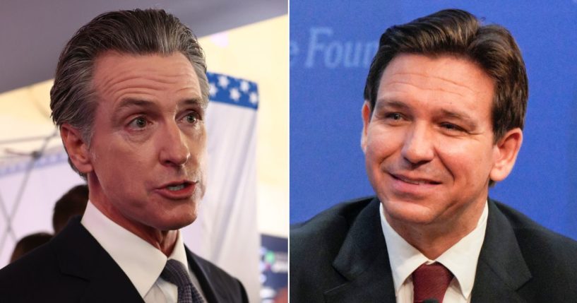 California Gov. Gavin Newsom, left, complained that Florida Gov. Ron DeSantis, right, broke the rules in their Fox News debate Thursday night.