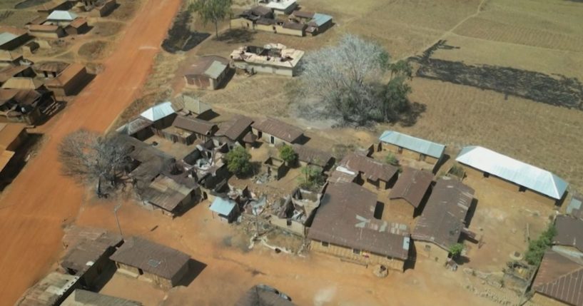 This image grab from Tuesday shows an aerial view of destroyed homes after armed groups conducted a series of deadly attacks in Nigeria's central Plateau State.