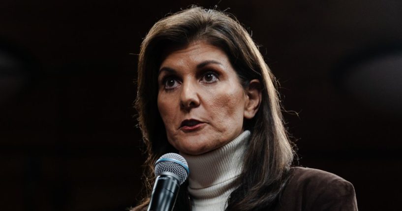 Republican presidential candidate Nikki Haley speaks during a campaign event at McIntyre Ski Area in Manchester, New Hampshire, on Tuesday.