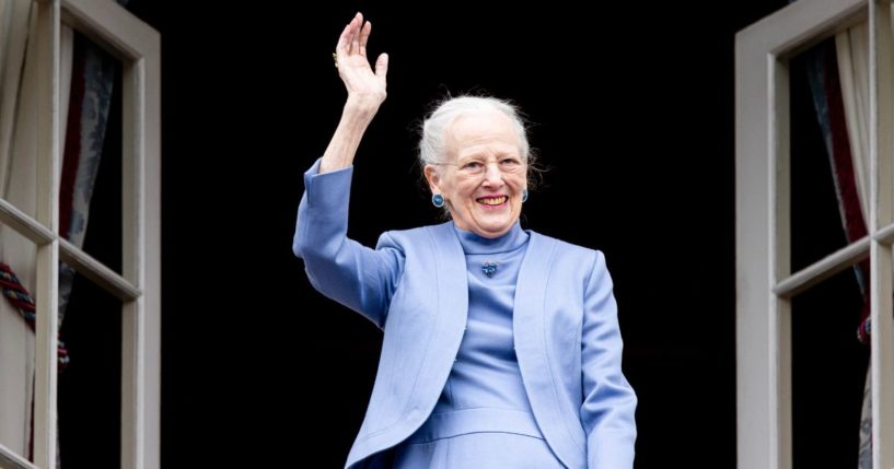 Queen Margrethe II, of Denmark, at the balcony of Amalienborg Palace in Copenhagen, Denmark.