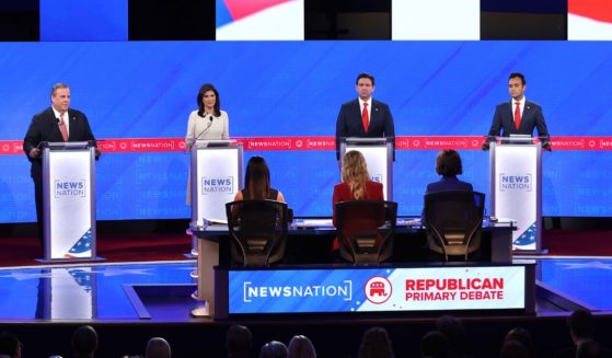 Republican presidential candidates, from left, former New Jersey Gov. Chris Christie, former U.N. Ambassador Nikki Haley, Florida Gov. Ron DeSantis and Vivek Ramaswamy participate in the NewsNation primary debate at the University of Alabama Moody Music Hall in Tuscaloosa on Dec. 6.