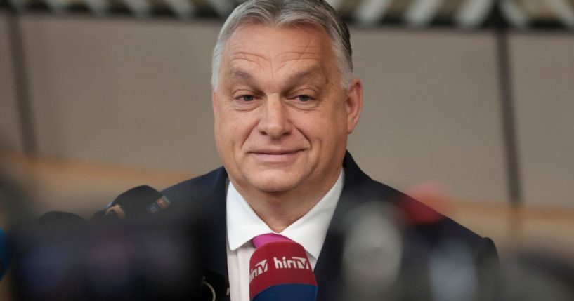 Hungarian Prime Minister Viktor Orban arrives at the European Council summit on Thursday in Brussels.