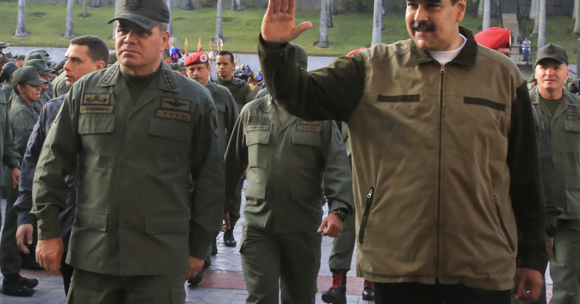 Venezuela's President Nicolas Maduro, right, accompanied by his Defense Minister Vladimir Padrino, in Caracas, Venezuela.