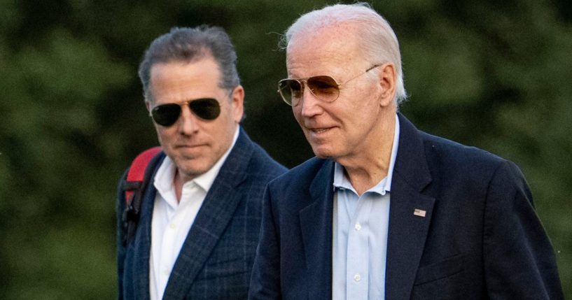 President Joe Biden, and his son Hunter Biden arrive at Fort McNair on June 25 in Washington.