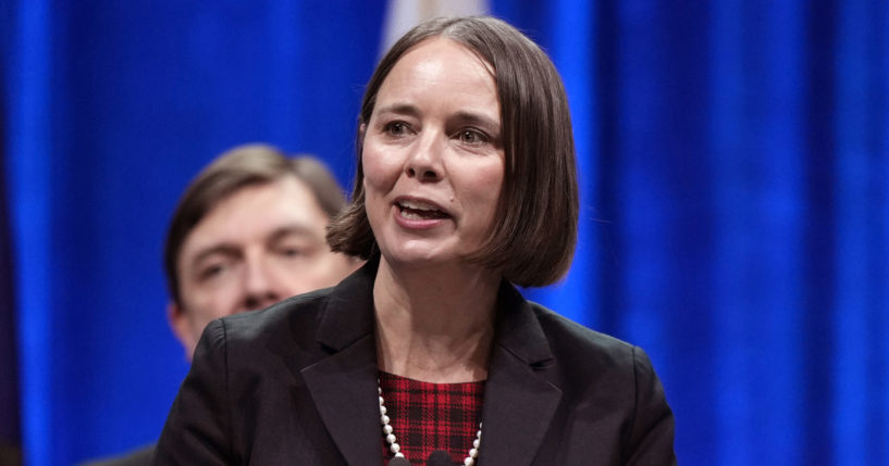 Maine Secretary of State Shenna Bellows speaks at the inauguration of Gov. Janet Mills, January 4, 2023, at the Civic Center in Augusta, Maine.