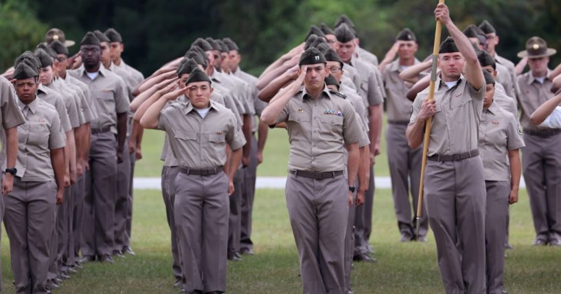 U.S. Army trainees attend their graduation ceremony during basic training at Fort Jackson on Sept. 29, 2022, in Columbia, South Carolina.