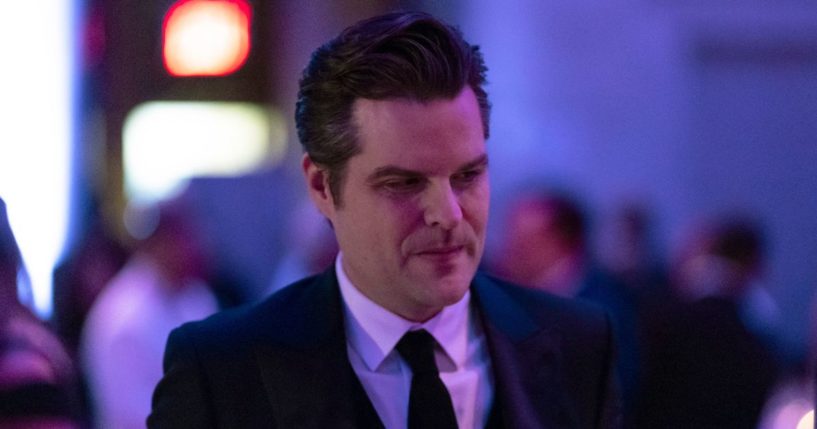 GOP Rep. Matt Gaetz of Florida arrives at the New York Young Republican Club's annual gala at Cipriani Wall Street, on Dec. 9.