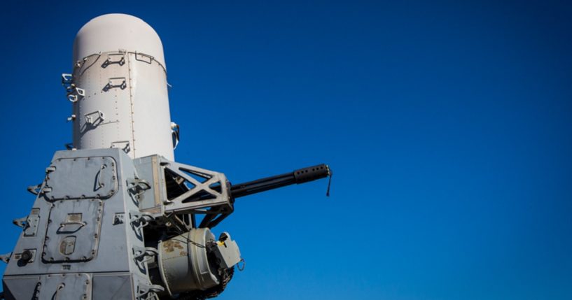 A 20mm Phalanx CIWS weapons defense cannon is mounted on the U.S. Navy destroyer USS Gravely in a March file photo.