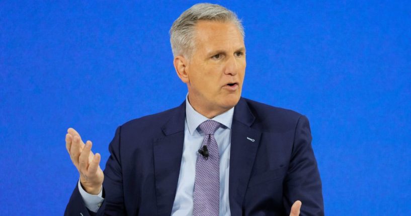 Former Speaker of the U.S. House of Representatives Rep. Kevin McCarthy of California speaks during the New York Times annual DealBook summit on Wednesday in New York City.