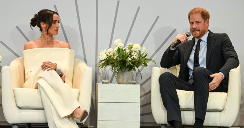 Meghan, Duchess of Sussex and Prince Harry, Duke of Sussex speak onstage at The Archewell Foundation Parents’ Summit: Mental Wellness in the Digital Age during Project Healthy Minds' World Mental Health Day Festival 2023 at Hudson Yards on Oct. 10 in New York City.