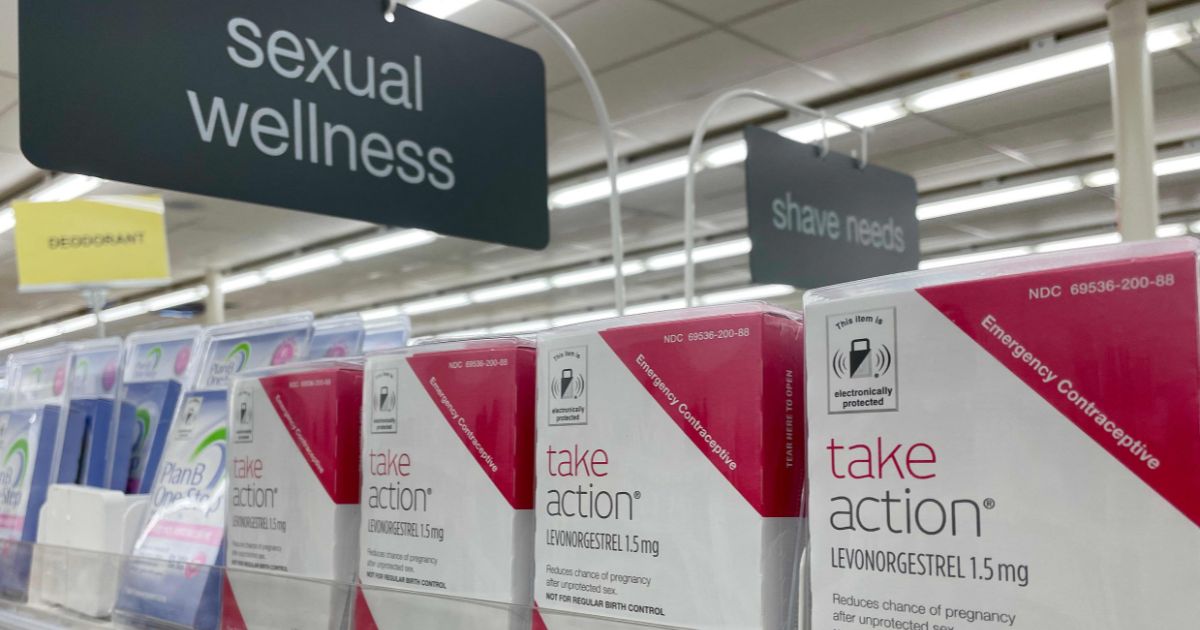 Plan-B, emergency contraceptive, and Take Action, another version of the contraceptive, on the self in a drug store in Annapolis, Maryland, on July 6, 2022.