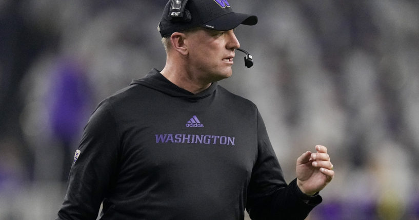 Washington head coach Kalen DeBoer watches during the first half of the national championship NCAA College Football Playoff game against Michigan Monday, Jan. 8 in Houston.