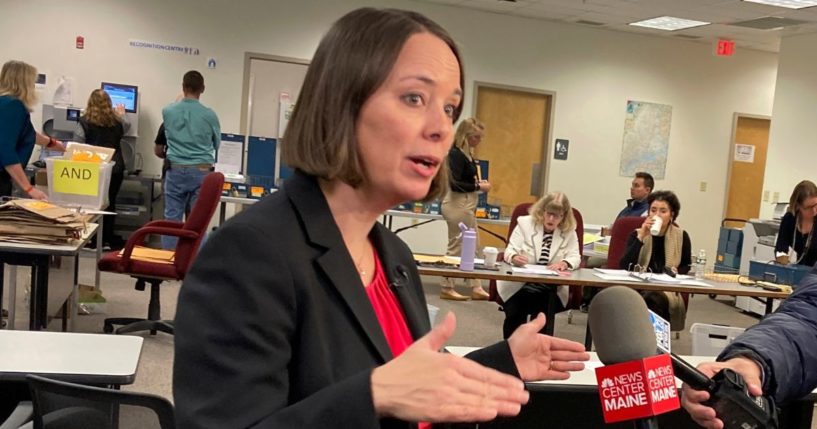 Maine Secretary of State Shenna Bellows speaks to the media in Augusta on Nov. 15, 2022.