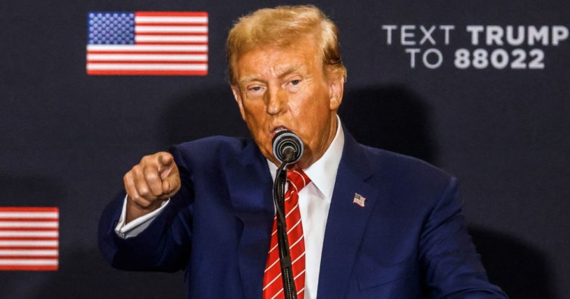 Former President Donald Trump speaks at a rally in Clinton, Iowa, on Saturday.