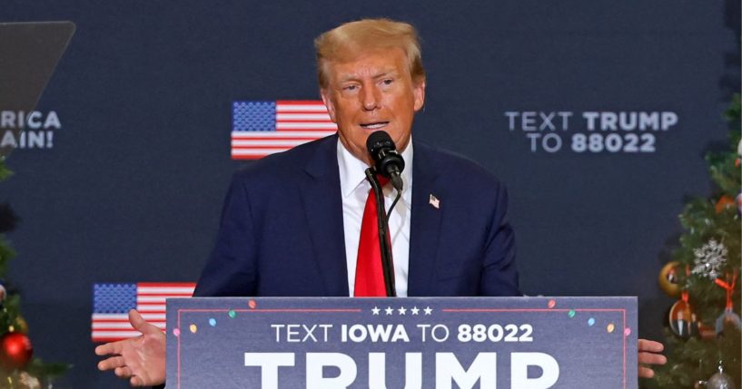 Former President Donald Trump speaks during a campaign event in Waterloo, Iowa, on Dec. 19, 2023.