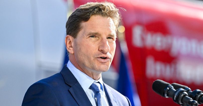 Democratic Rep. Dean Phillips of Minnesota holds a rally outside of the New Hampshire Statehouse in Concord on Oct. 27.