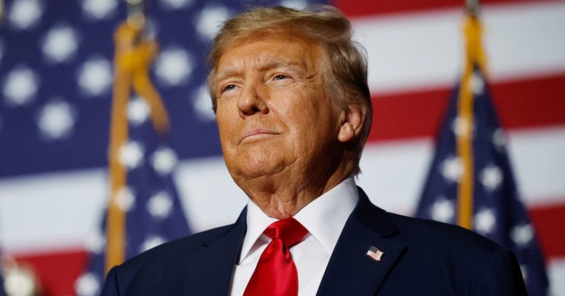 Former President Donald Trump speaks at his caucus night event in Des Moines, Iowa, on Monday.