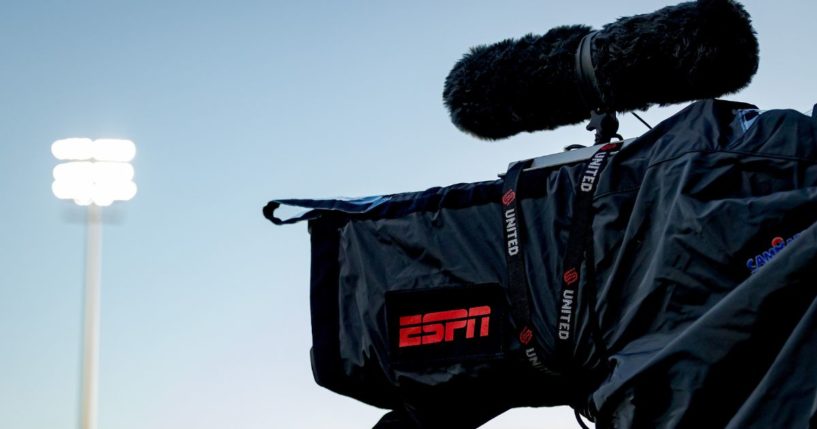 ESPN Logo on TV camera during the Dutch Eredivisie match between RKC Waalwijk versus ADO Den Haag in Waalwijk, Netherlands, on Jan. 9, 2021.