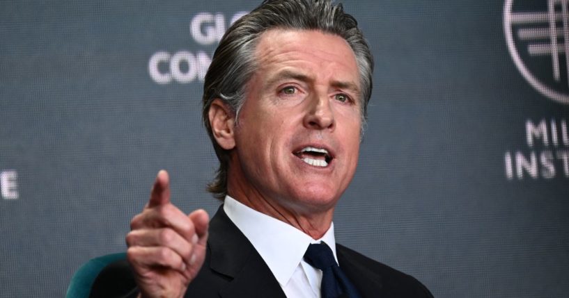 California Gov. Gavin Newsom speaks during the Milken Institute Global Conference in Beverly Hills, California, on May 2.