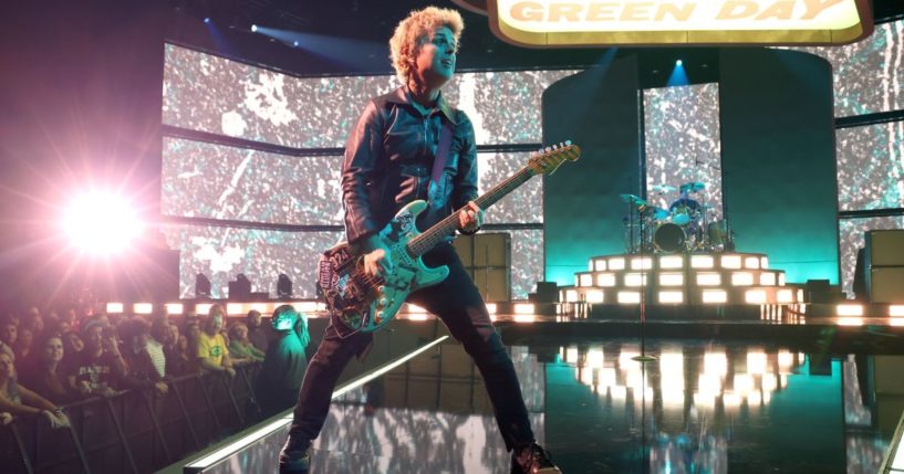 Tre Cool, Billie Joe Armstrong and Mike Drint of Green Day perform in Los Angeles on Oct. 26.