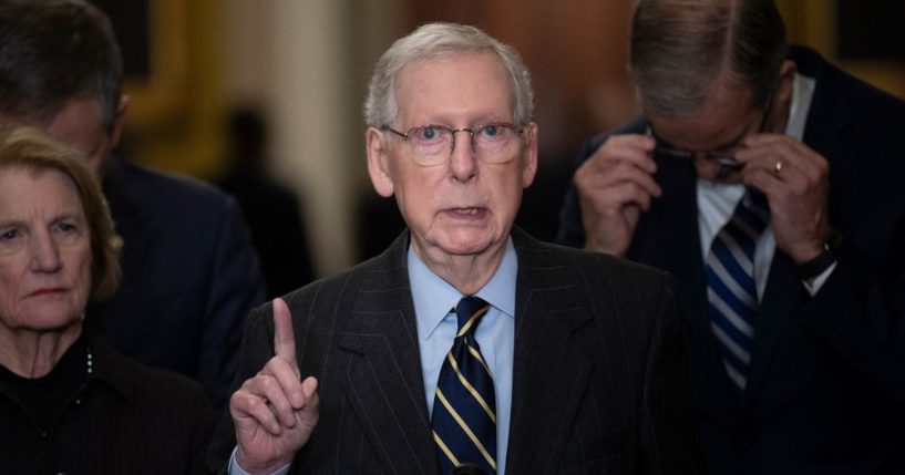 Mitch McConnell speaking during a news conference