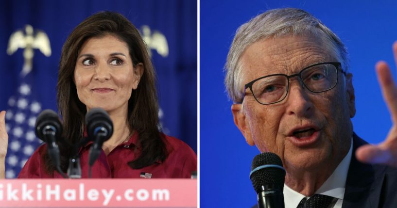 Nikki Haley speaks on Monday in West Des Moines, Iowa. Bill Gates speaks in Paris on Dec. 5, 2023.