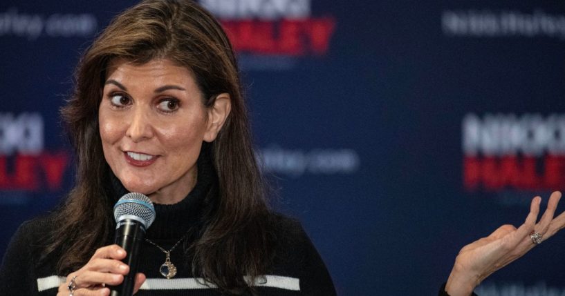 GOP presidential primary hopeful Nikki Haley speaks at a campaign town hall event Dec. 28 in Lebanon, New Hampshire.