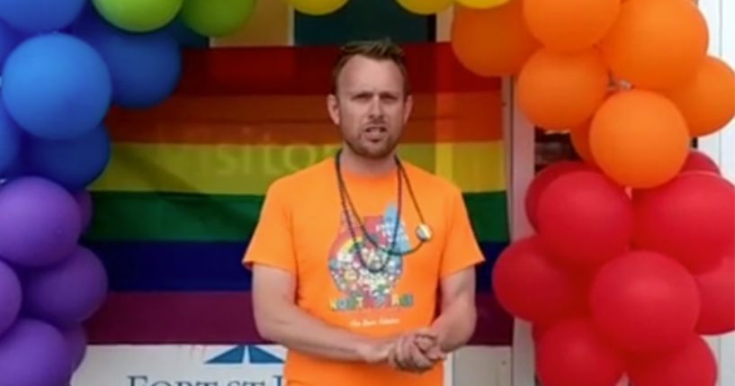 Sean Gravells speaking during a Pride event