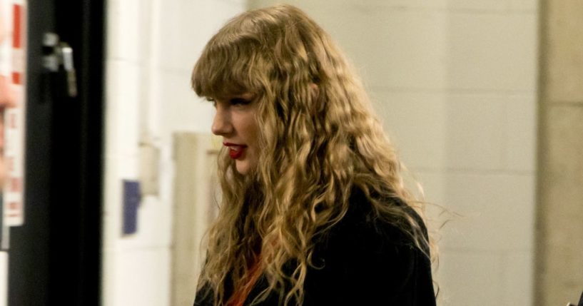 Taylor Swift arrives before an NFL AFC Championship football game between the Kansas City Chiefs and Baltimore Ravens in Baltimore, Maryland, on Sunday.