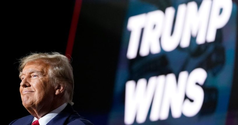 Former President Donald Trump speaks at a caucus night party in Des Moines, Iowa, on Jan. 15.