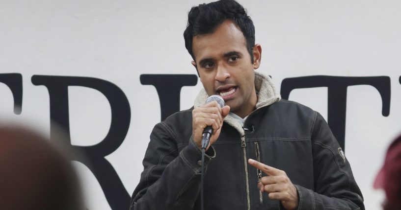 Republican presidential candidate Vivek Ramaswamy speaks during a campaign stop in Webster City, Iowa. Iowa Republicans will be the first to select their party's nomination for the 2024 presidential race when they go to caucus on Jan. 15.