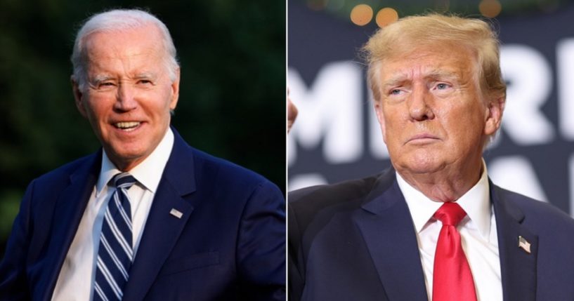 President Joe Biden, left; former President Donald Trump, right.