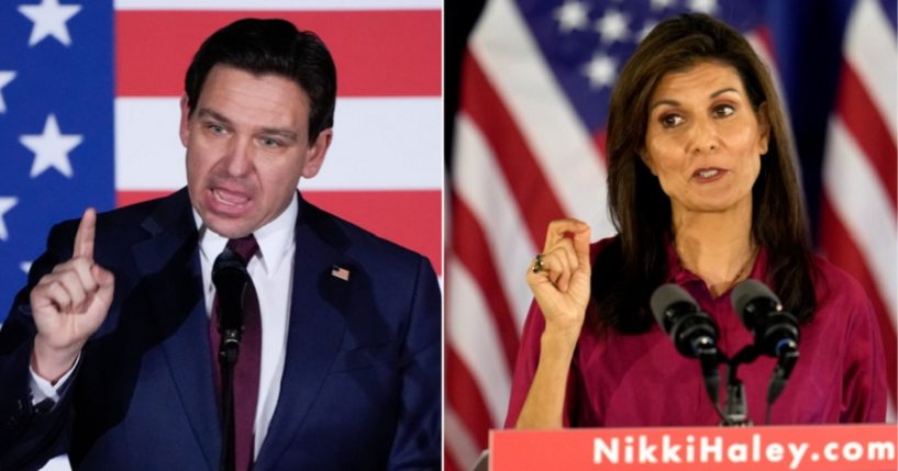 Florida Gov. Ron DeSantis, left; former South Carolina Gov. Nikki Haley, right.