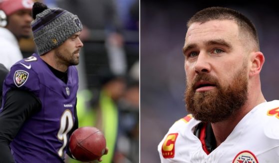 Baltimore Ravens kicker Justin Tucker, left; Kansas City Chiefs tight end Travis Kelce, right.