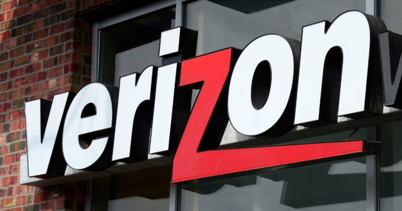 The entrance to a Verizon Wireless store is pictured in Santa Fe, New Mexico on Aug. 1, 2017.