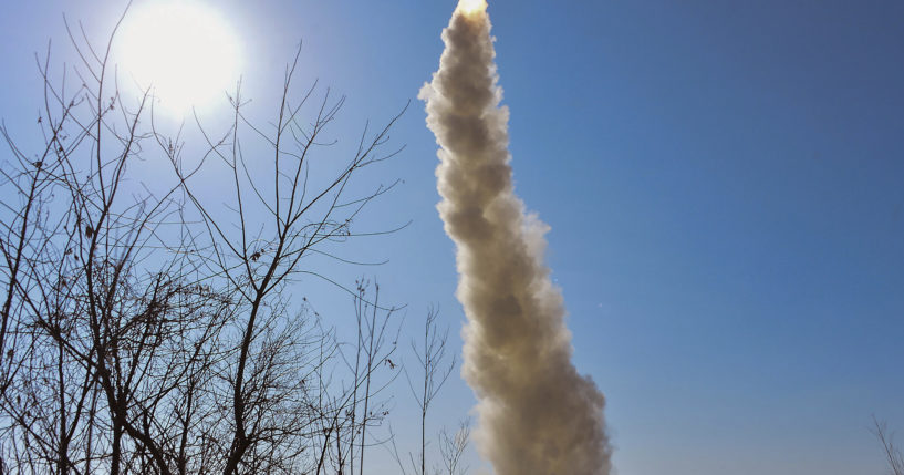 This photo provided by the North Korean government shows what it says is a test firing of a new anti-air missile in North Korea on Friday. The content of this image as provided could not be independently verified.