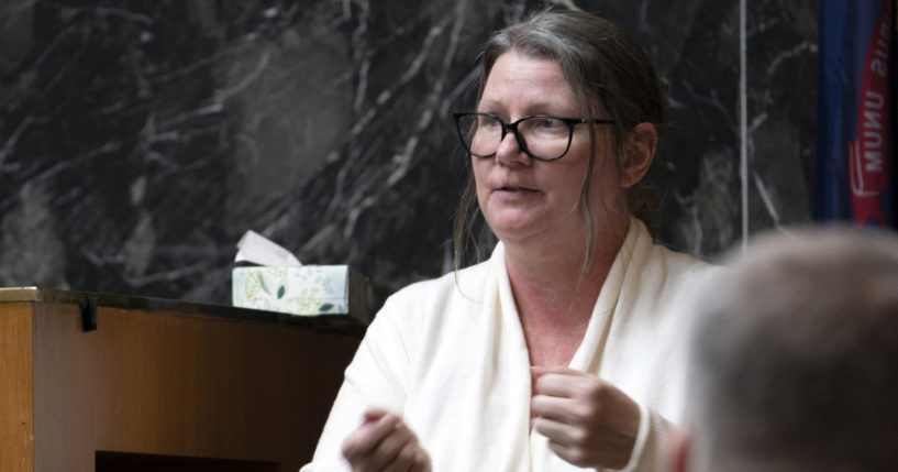 Jennifer Crumbley testifies during her trial in Pontiac, Michigan, on Thursday.