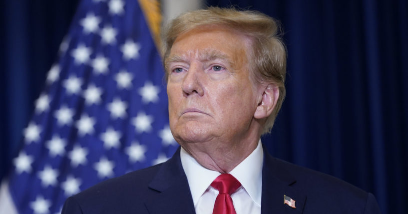 Former President Donald Trump speaks to the media at a Washington hotel on Jan. 9 after attending a hearing before the D.C. Circuit Court of Appeals at the federal courthouse in Washington.