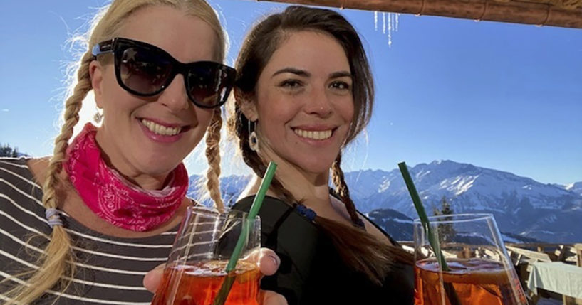 This undated image shows Ana Maria Knezevic, right, and her friend Sanna Rameau. Police are searching for Knezevic, a 40-year-old Colombian-American woman who went missing in Madrid.