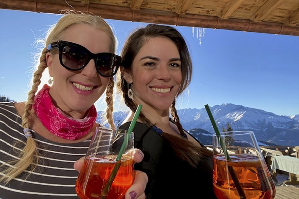 This undated image shows Ana Maria Knezevic, right, and her friend Sanna Rameau. Police are searching for Knezevic, a 40-year-old Colombian-American woman who went missing in Madrid.