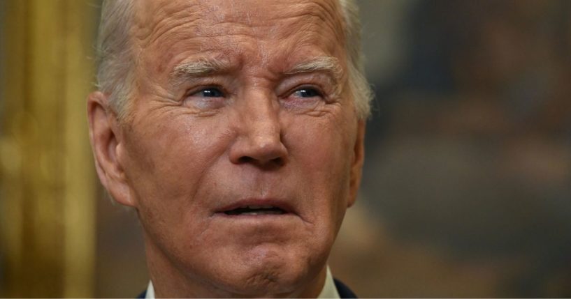 President Joe Biden speaks in the Roosevelt Room of the White House in Washington on Friday.