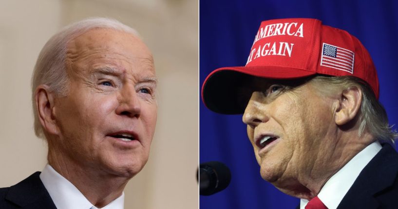 A new poll shows that former President Donald Trump, right, is more respected than President Joe Biden, left, by 100 percent.